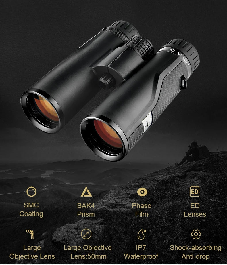 Shuntu Powerful 10x50 12x50 ED Lens Binocular Magnesium Alloy SMC BAK4 Prism Nitrogen Filled IPX7 Waterproof For Travel Hunting