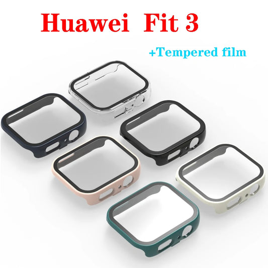 Tempered Glass+ case For Huawei Watch Fit 3 Cover All-Around PC Bumper Screen Protector cases For Huawei Watch Fit 3 accesorios.