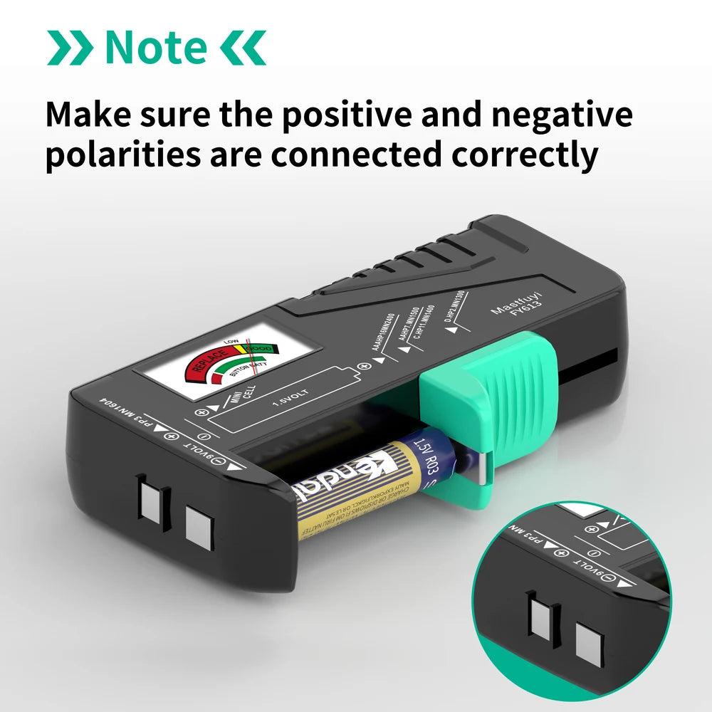 MASTFUYI Universal Battery Tester, AA/AAA//C/D/9V/1.5V Button Cell Battery Capacity Check Tool, Battery Analyzers Detector