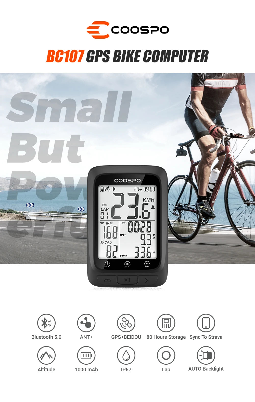 COOSPO BC26/BC107 Bike Computer GPS Wireless Bicycle Cycling Odometer Speedometer 2.4"FSTN Bluetooth5.0 ANT+ Waterproof GPS BDS