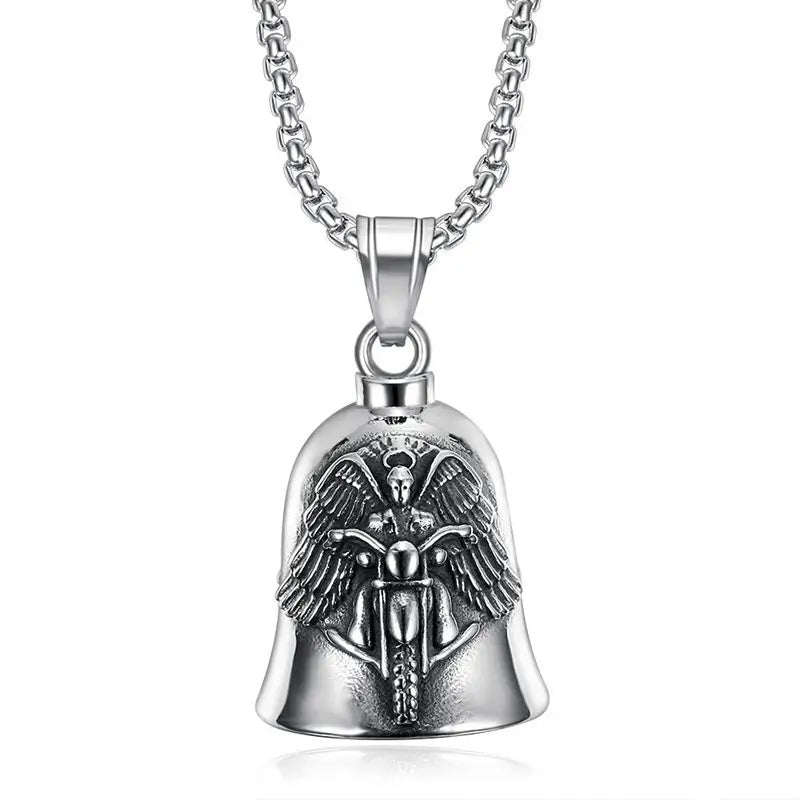 Biker Motorcycle Bell Necklace Charm Men\\\\'s Trend Jewelry Lucky Bell Pendant with Stainless Steel Chain