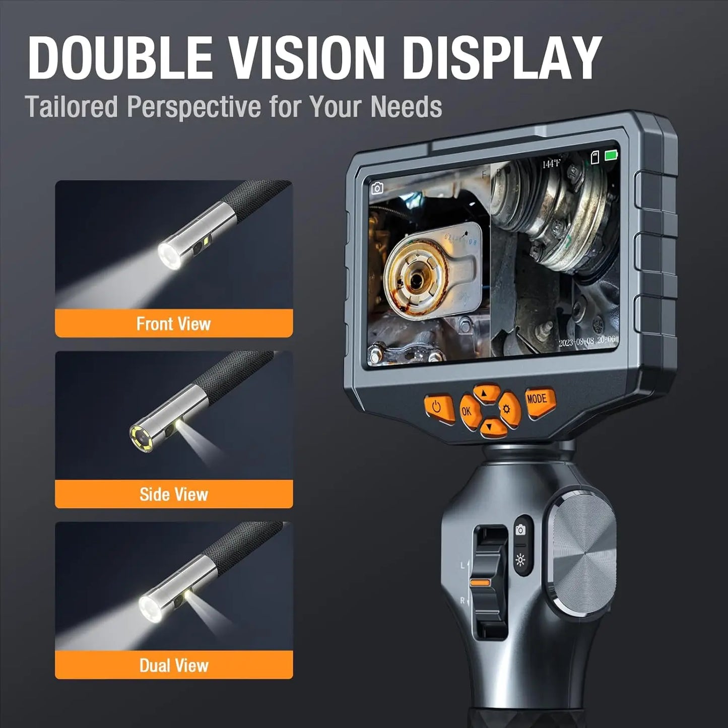 TESLONG TD500 6.5MM Dual Lens Articulating Borescope 1080P 5 Inch IPS Two Way 360° Steering Endoscope Camera with WIFI