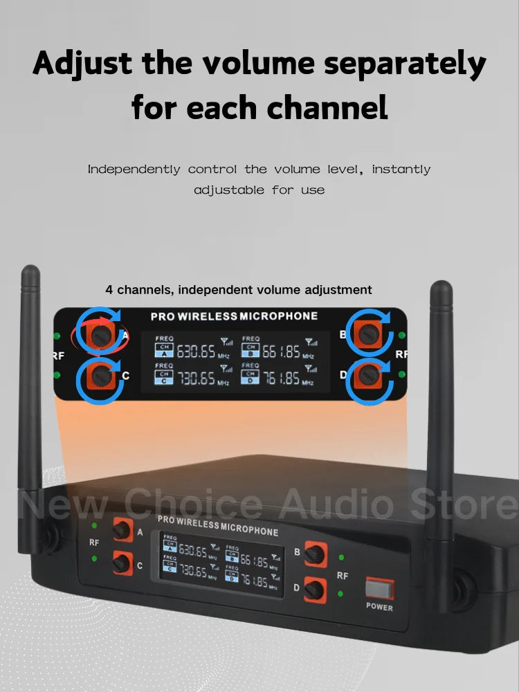 Wireless Microphone Handheld 4 Channel UHF Fixed Frequency Dynamic Microphone For Karaoke Wedding Party Band Church Performance