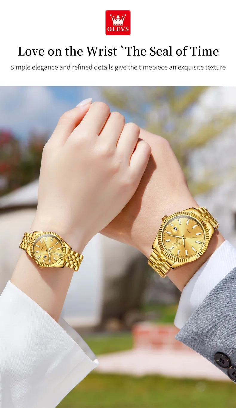 OLEVS 5593 Couple Watch Fashion Business Waterproof Stainless Steel Watch Luxury Brand Classic Date Week Clock Men Women Watch