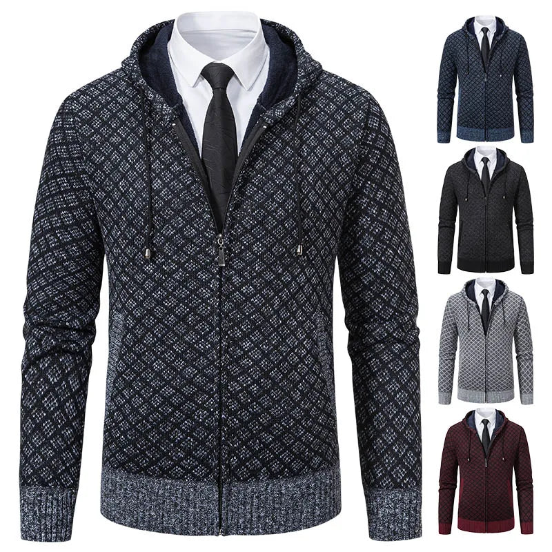 Men's Winter Knitted Sweaters Zip Up Knit Cardigan Casual Hooded Outwear Mens Sweater Coat Versatile Top Clothes