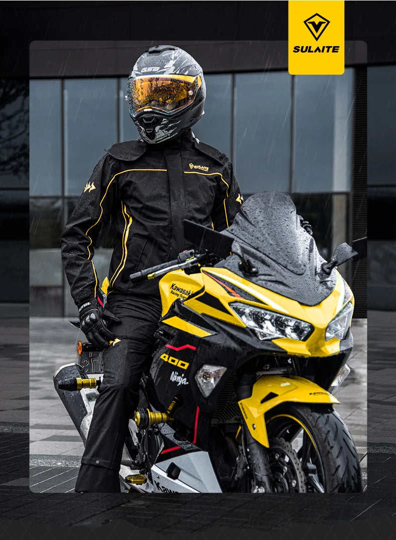 SULAITE Motorcycle Rain Suit Men Women Rain Gear Waterproof Protective Rain Coat with Pants 2 Pieces Breathable Outdoor