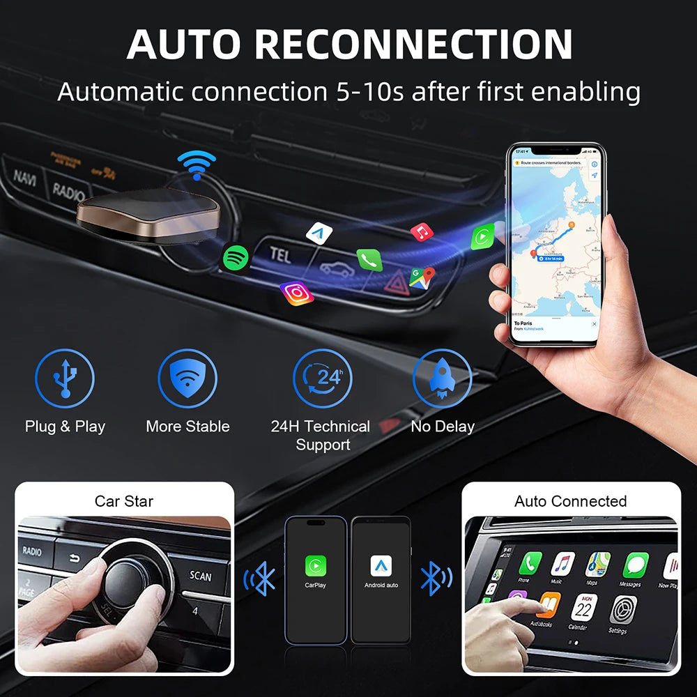 2in1 Wireless CarPlay Dongle Wireless Android Auto Adapter AI Smart Box Car Intelligent Systems For Car With Wired CarPlay