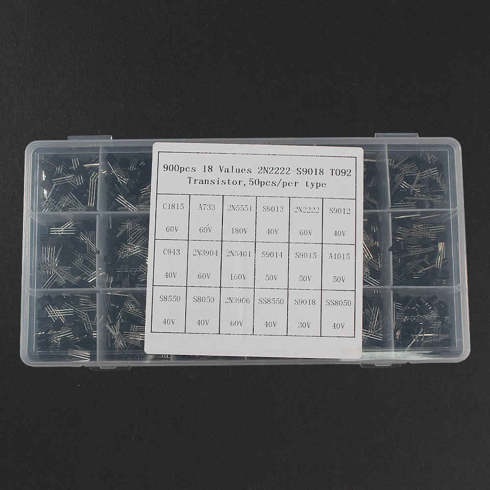 50-900PCS Transistors kit NPN PNP S8050 S8550 S9012 2N3904 2N3906 C1815 A1015 MJE13001 BC327 BC337 BC517 BC547 BC548 BC549 BC558