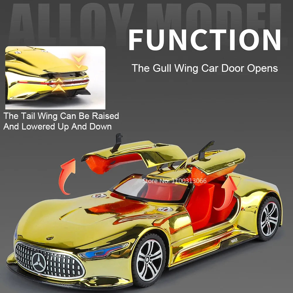 1:24 Alloy Diecasting Vision GT Toys Cars Miniature Models Wheel Pull Back Sports Car with Light Music Vehicles Model Ornament