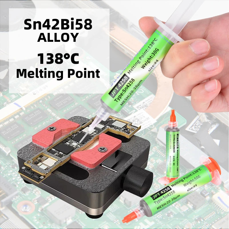 Sn42Bi58 SMD Welding Paste 138 ℃ Low Temperature Lead-free Syringe No Clean Solder Paste For Phone Component Repair