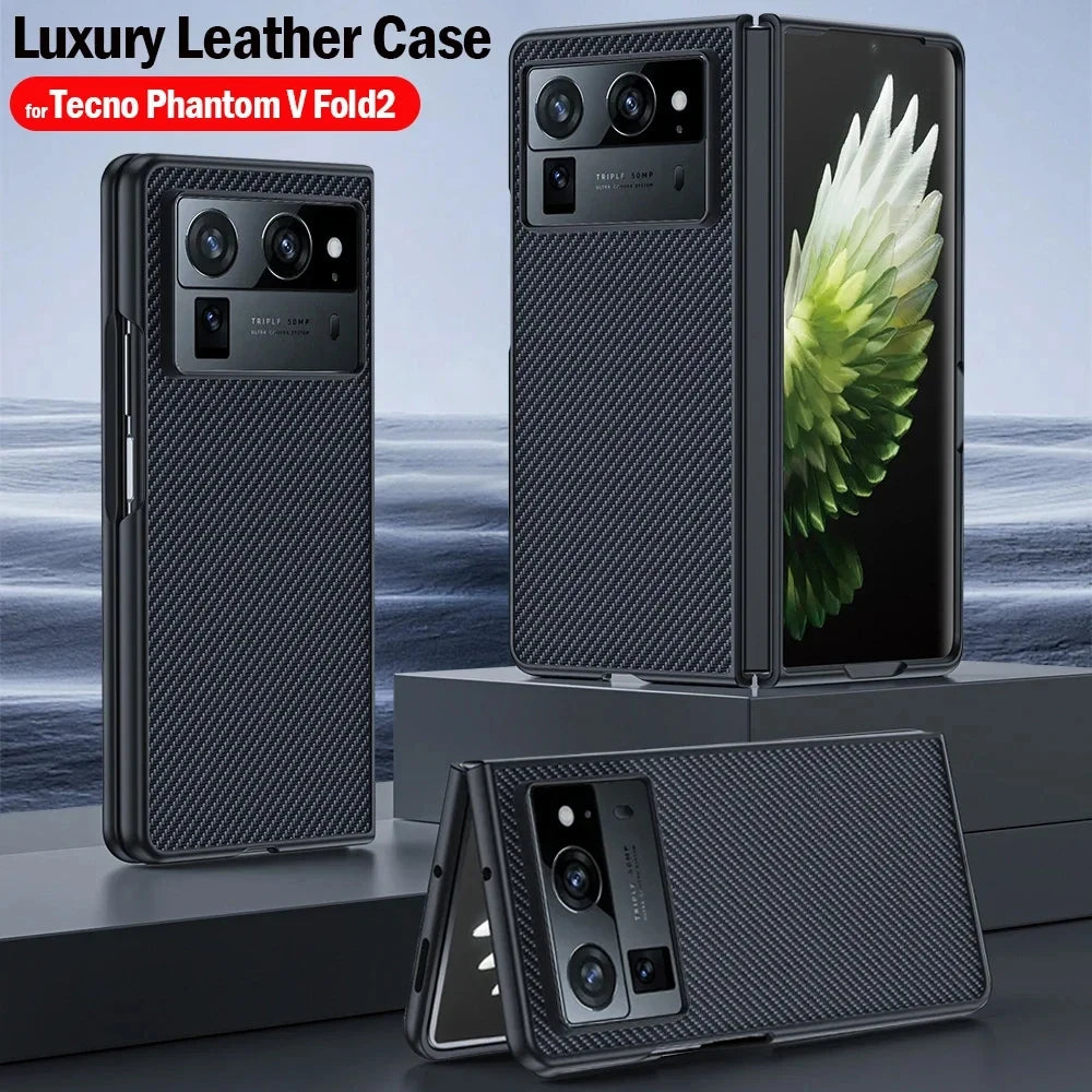Funda for Tecno Phantom V Fold 2 Case Carbon Fiber Texture PU-Leather Protection Phone Cover for Phantom V Fold2 5G Capa