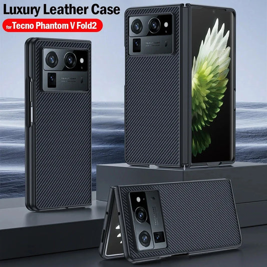 Funda for Tecno Phantom V Fold 2 Case Carbon Fiber Texture PU-Leather Protection Phone Cover for Phantom V Fold2 5G Capa