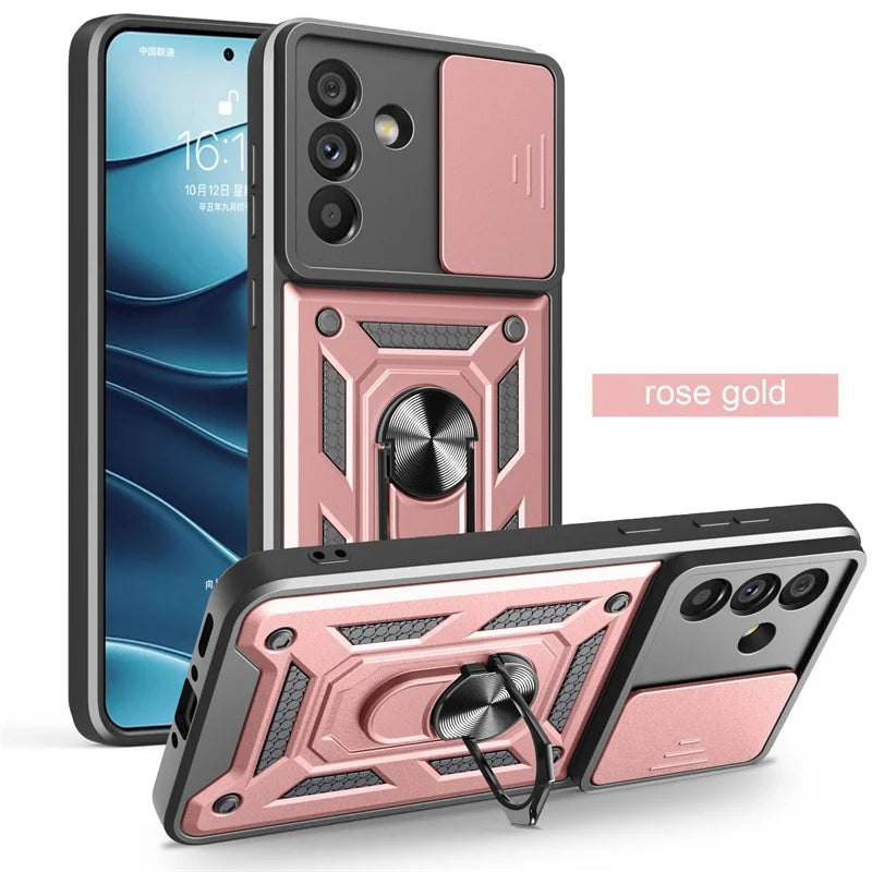 Armor Case For Samsung Galaxy S24 FE S22 S23 Plus S21 S25 Ultra S20 A54 A16 5G A56 A55 A35 A15 A05 A06 Slide Lens Protect Cover