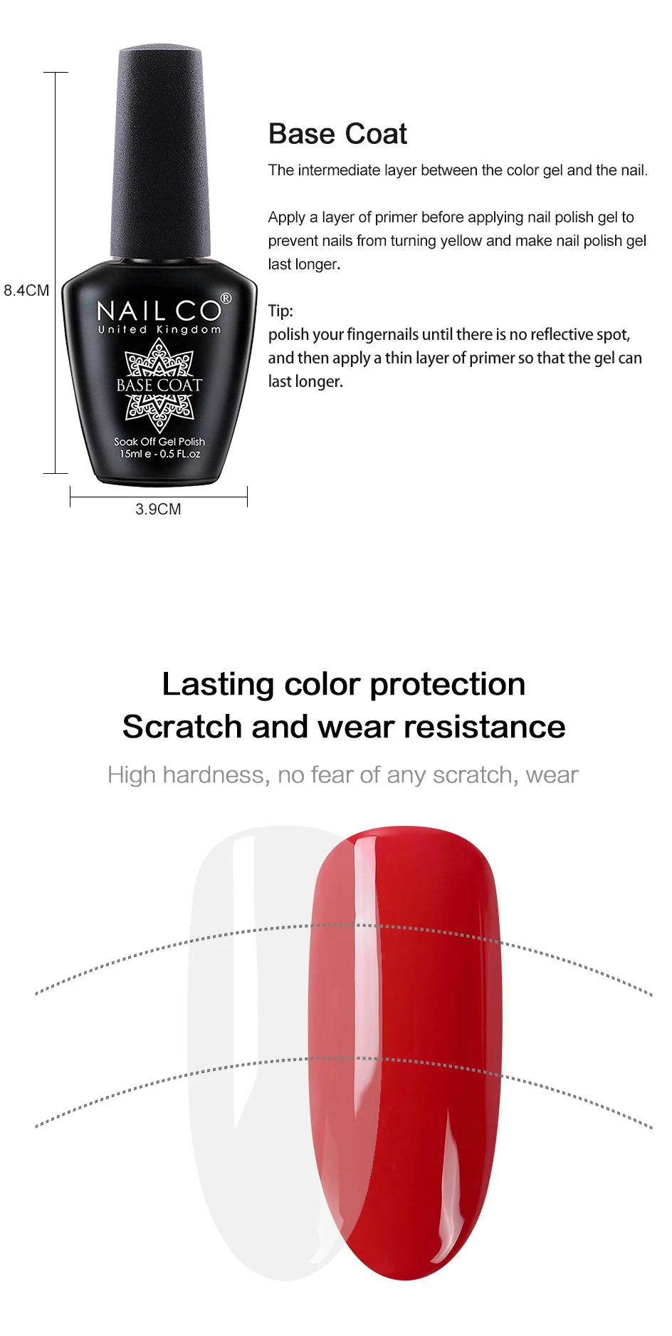 NAILCO 15ml Hema Free TPO Free Top Coat And Base Coat Art Design Gel Nail Polish Top Base Coat UV LED Soak Off Gel Nail Varnish