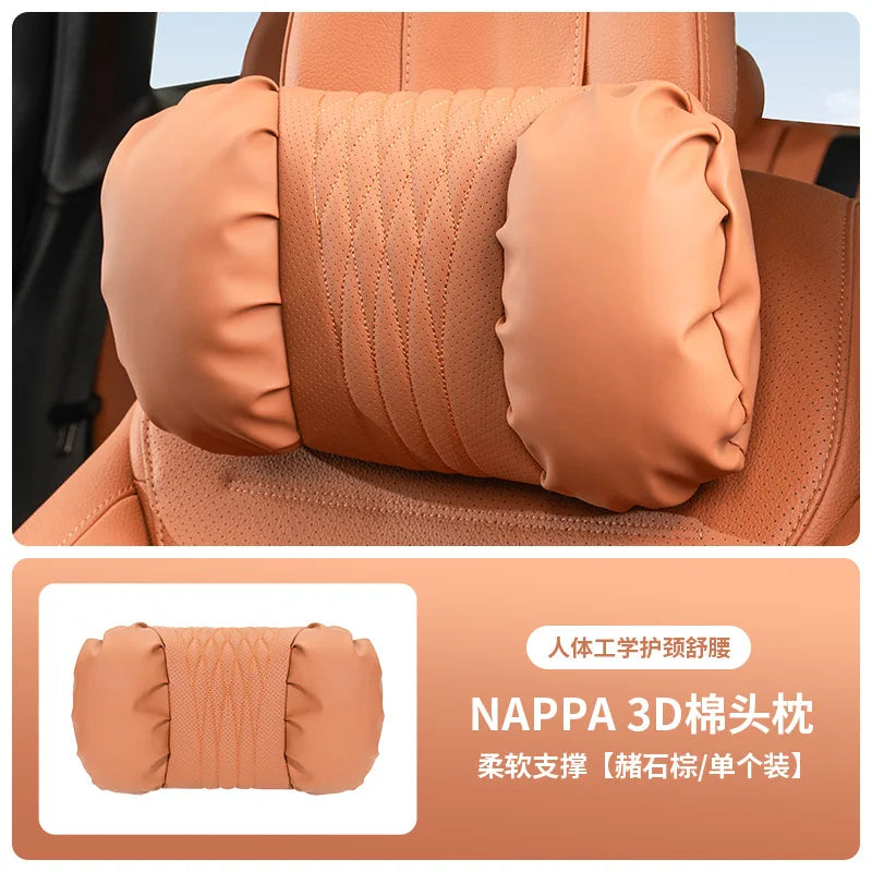 Quality Nappa Leather Car Headrest Lumbar Support Cushion Comfortable Soft Car Neck Pillows Waist Pillow Car Interior Accessorie