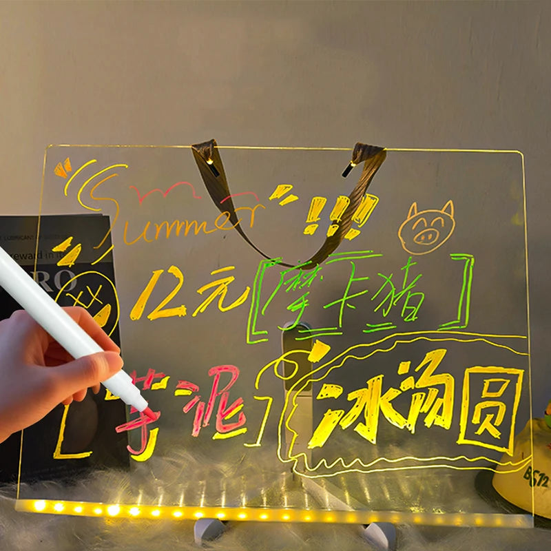 LED Luminous Blackboard Drawing Toys Magic Light Blackboard Graffiti Coloring Art Lamp Acrylic Message Board Montessori Kids Toy
