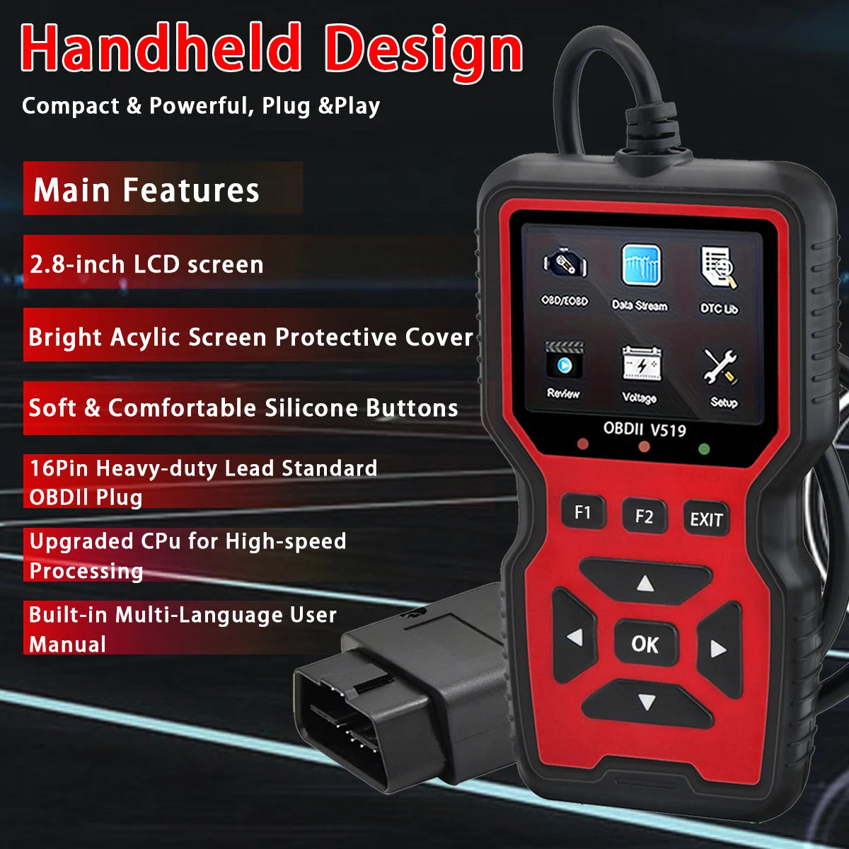Car Fault Detector V519 Obd2 Scanner Fault Diagnosis Tester Engine System Diagnostic Tool Code Reader