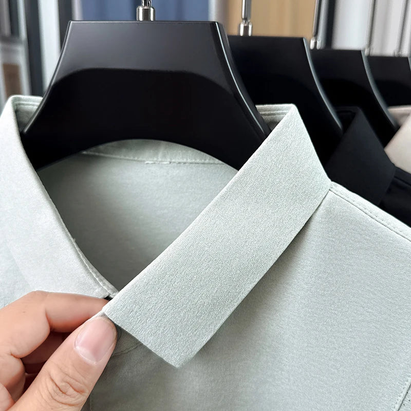 Designer Original New Men's Short-Sleeved Polo Shirt Lapel Button Stamp Vent Hole Minimalist Versatile Men's Daily Commuting Top