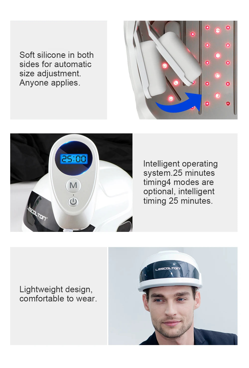 Lescolton Men Hair Growth Cap LLLT Helmet Laser Hair Regrowth Hair Loss Laser Treatment Hair Fast Growth Anti Hair Loss Device