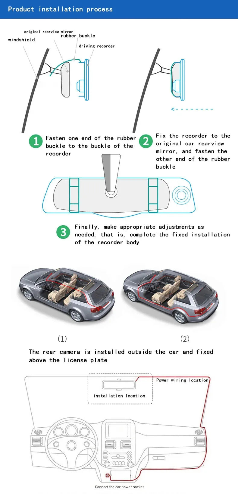 Car front and rear dual lens HD night vision 1080P driving recorder4 inch rear view mirror Car DVR, car recorder, car monitoring