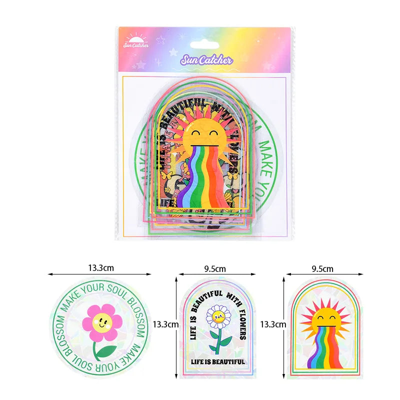 6Pcs/set Suncatcher Window Stickers Rainbow Maker PVC Glass Sticker Sun Catcher Wall Decal Art Home Bedroom Kids Room Decoration