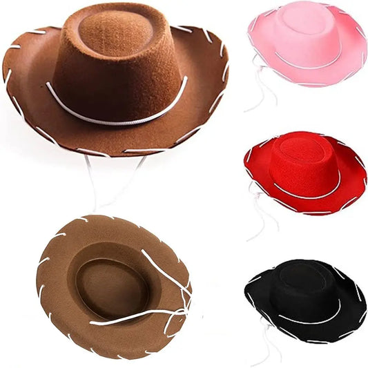 Adjustable Western Big Eaves Cowboy Hat Kids Cosplay Costume Prop Dress-up Jazz Hat Felt Princess Hat Party Cowgirl Hat