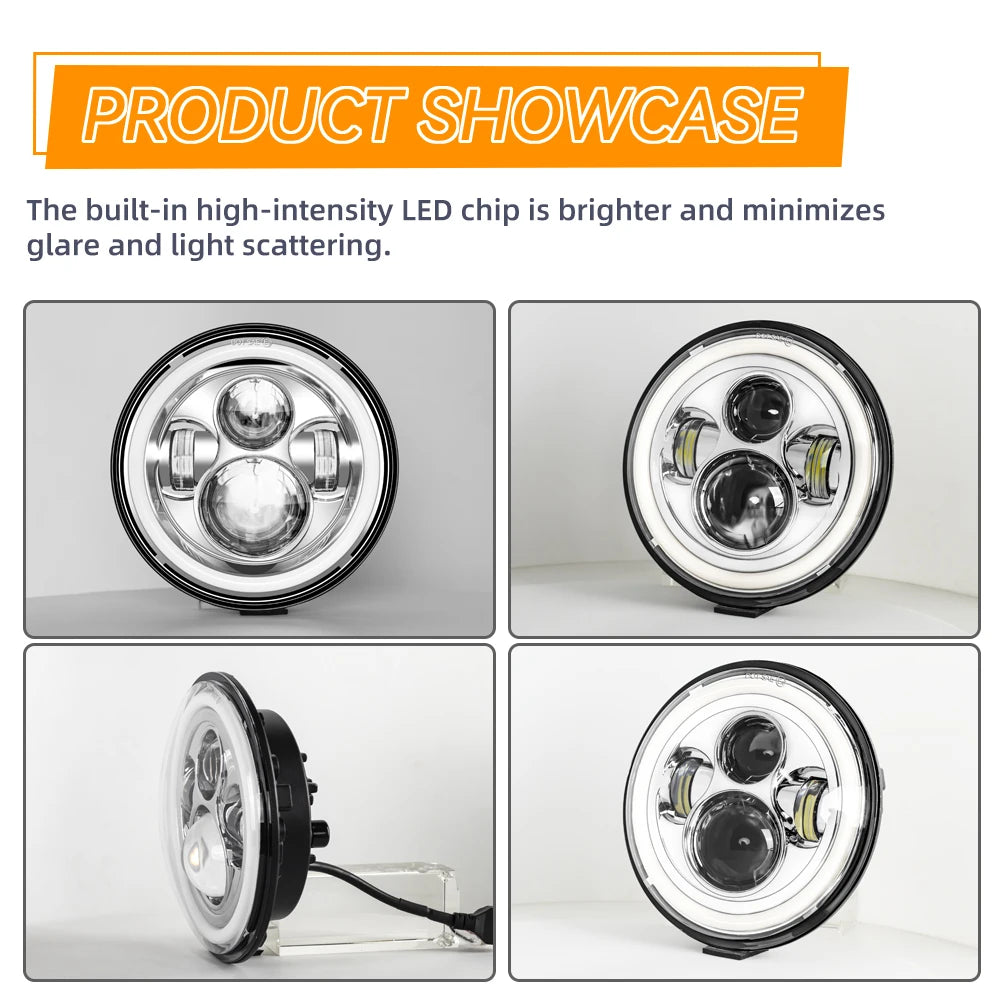 Classic 7 Inch  Motorcycle Led Headlight For Harley Yamha Honda 7" Headlight  Motorcycle LED lamp Cafe Racer DRL H4 Headlamp