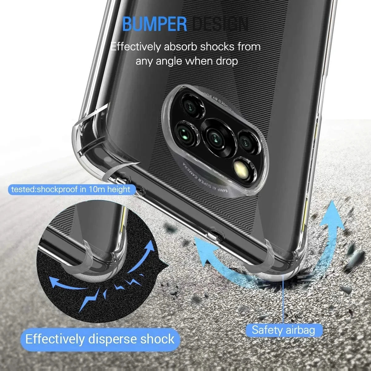 2Pcs Clear Shockproof Case For Xiaomi Poco X3 NFC Pro Soft Silicone Shell