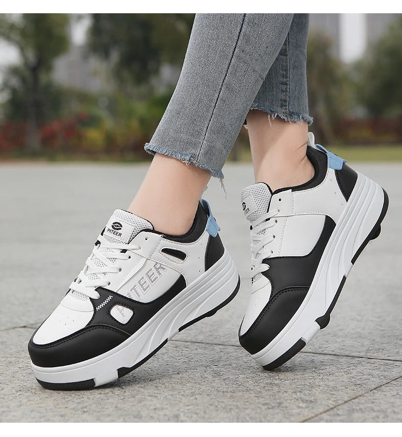 Student roller skates, detachable four-wheel roller skates, size 31-40 multifunctional sports shoes for boys and girls