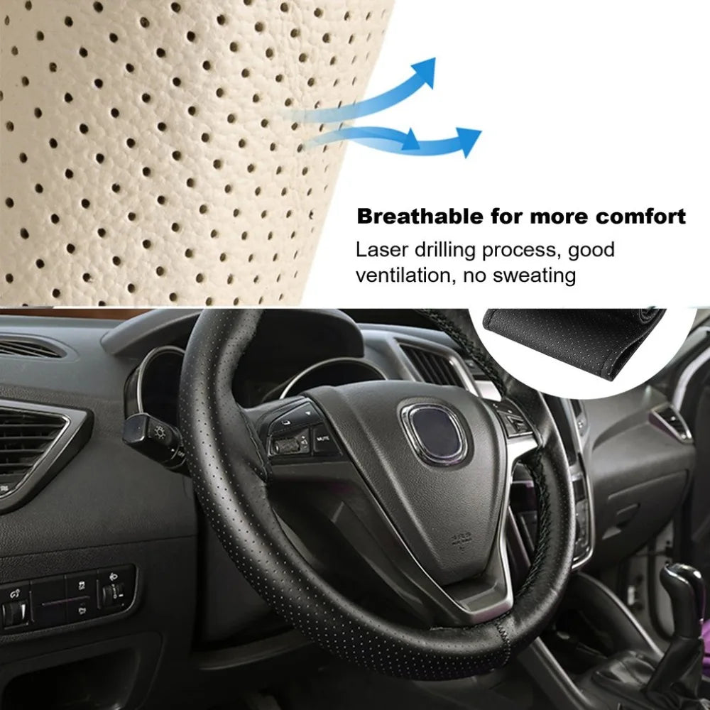 Car Steering Wheel Braid Cover Needles And Thread Artificial Leather Car Covers Suite 4 Color DIY Texture Soft Auto Accessories