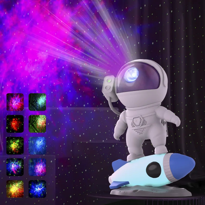 Rocket Astronaut Galaxy Projector Night Light Lamp And 13 Film Pieces Sky Projector 360° Rotate Planetarium For Kids Bedroom