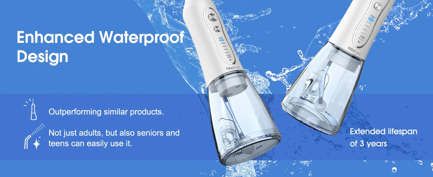 h2ofloss Dental Oral Irrigator Portable Water Flosser for Teeth Braces Rechargeable Home and Travel 5 Modes Waterproof