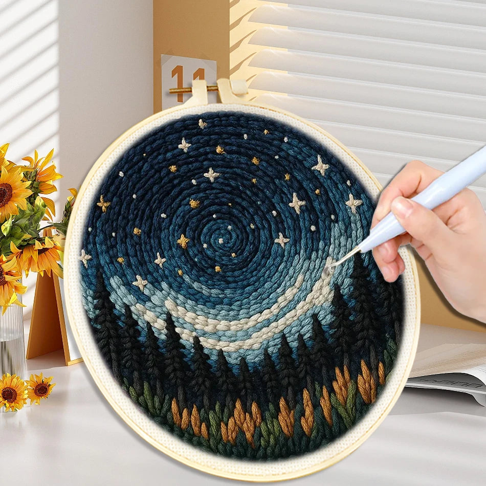 Punch Needle Embroidery Kits For Adults Scenery DIY Craft Yarns Embroidery Set for Beginner Cross Stitch Home Painting Decor