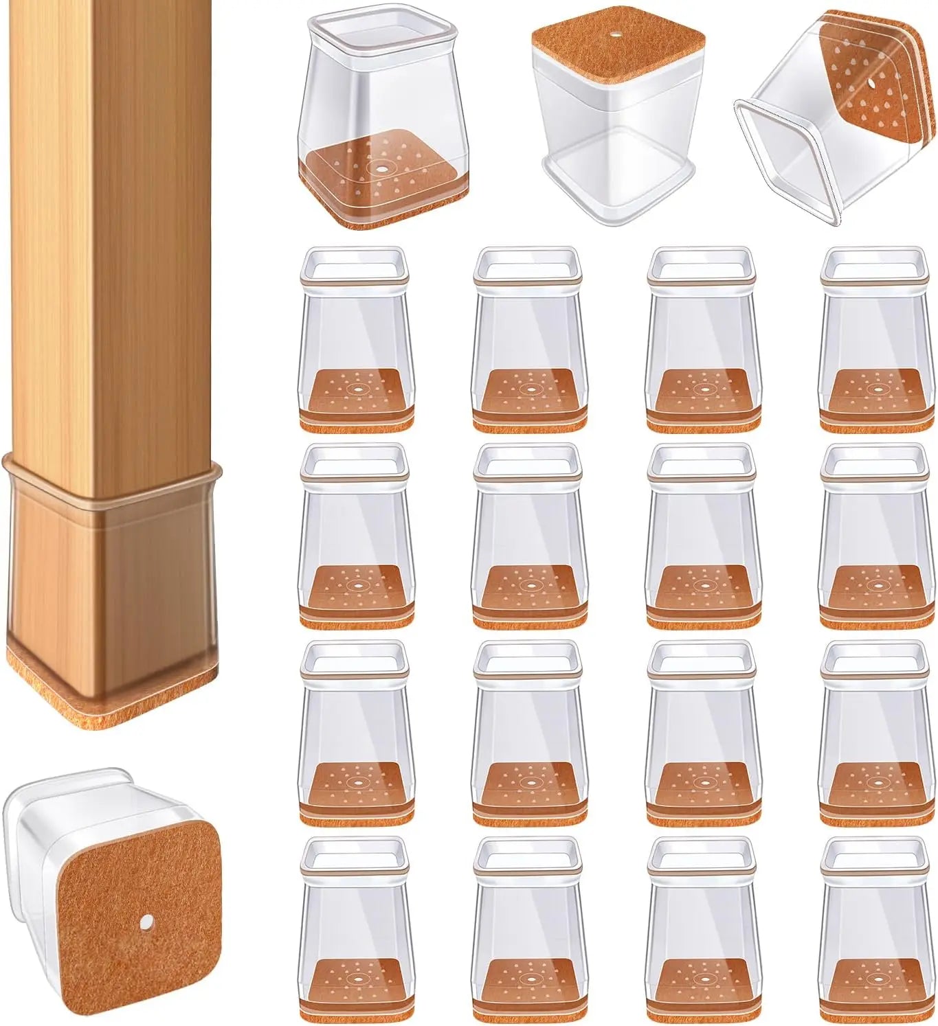 24Pcs Chair Leg Floor Protectors for Hardwood Floors, Silicone Chair Caps Covers Furniture Pads Sliders W/ Wrapped Felt Bottom
