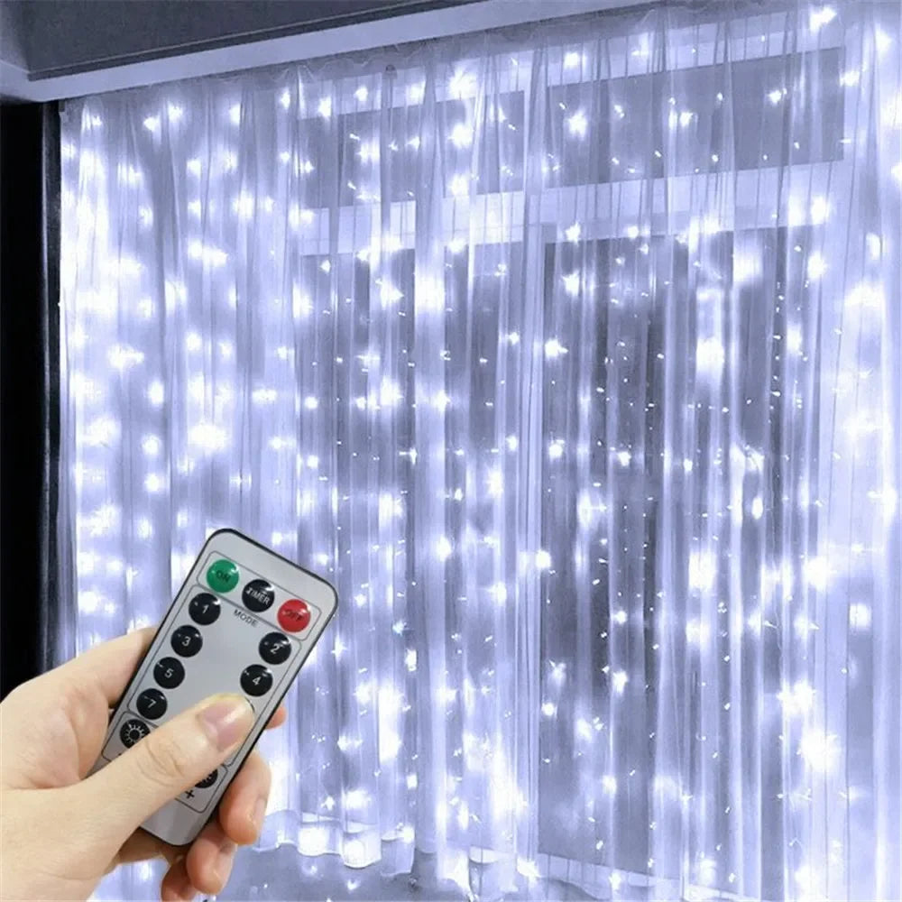 Christmas Lights LED Fairy String Curtain Lights 8 Mode Remote USB Festoon Christmas Decor For Home Holiday New Year Lamp