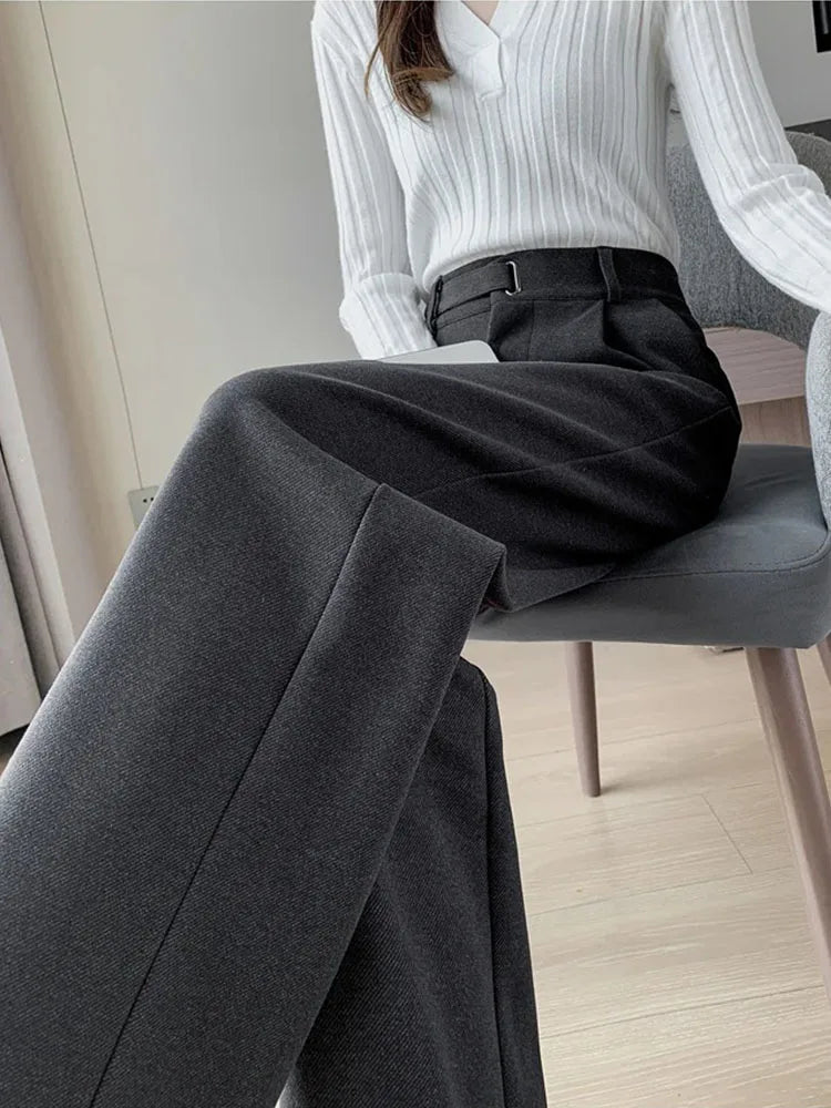 Fashion women's straight leg pants loose casual wide leg pants women straight leg small stylish senior all match all match pants