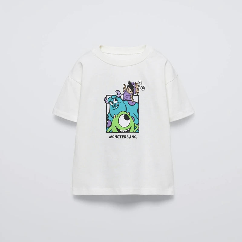 Black Tees Printing Tops Baby Summer Wear Cartoon Short Sleeve T Simple Cute Loose Bottoming Shirt Kids Thin Pure Cotton Costume