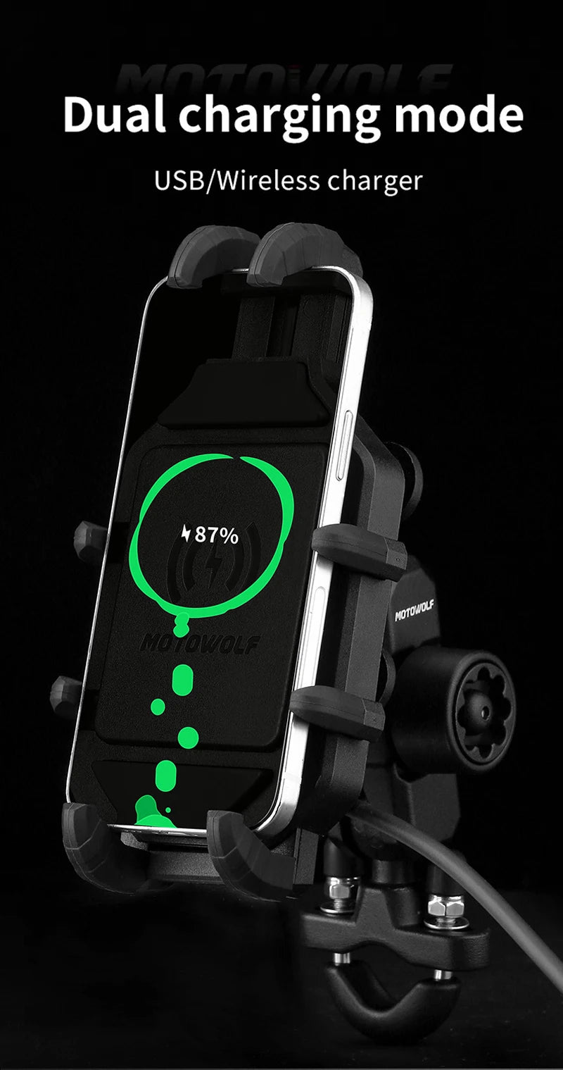 Motorcycle Wireless Charging Phone Holder Cradle 3.0 Quick Charger GPS Moto Support Cellphone Handlebar Mount for 4-7 inch Phone