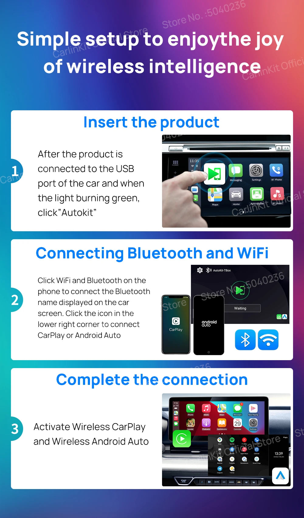 CarlinKit Android 13 SDM660 6225 CarPlay Ai Box LED 8-Cores Wireless Android Auto& CarPlay Car USB Adapter 64G 128G FOTA Upgrade