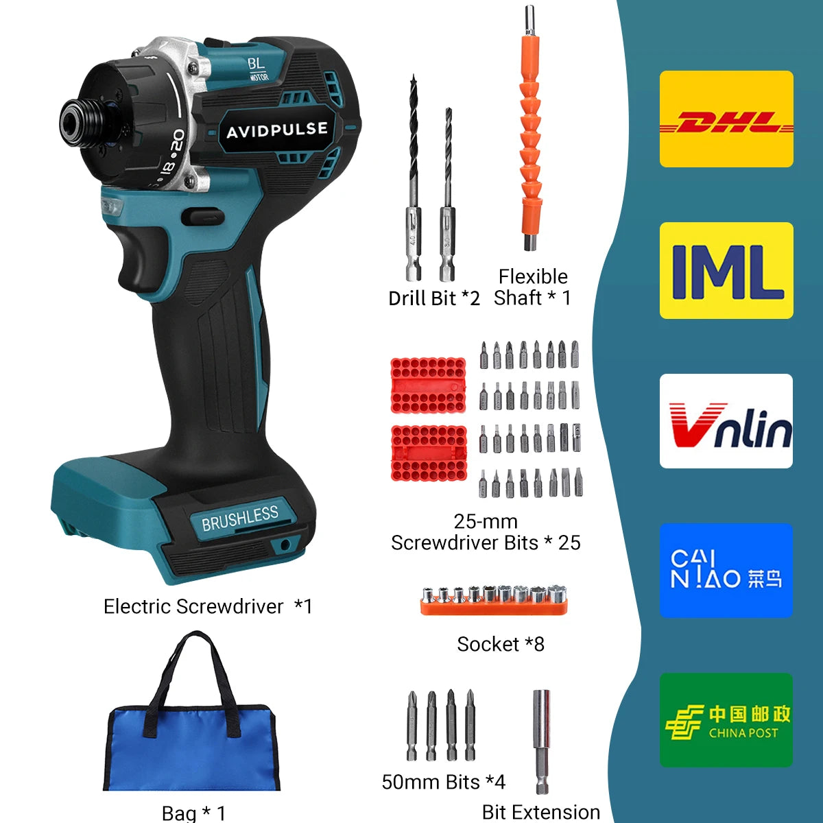 AvidPulse 20+1 Torque 1/4inch Brushless Electric Screwdriver Cordless 280N.m Electric Drill Power Tool For Makita 18v Battery