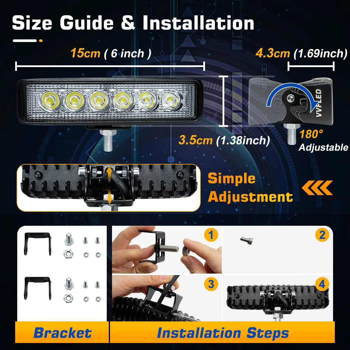 2pcs 6inch White LED Light Bar/Work Light 12V Spot Flood Driving LED Fog Lights for Car Truck Suv 4x4 ATV Lada Auto