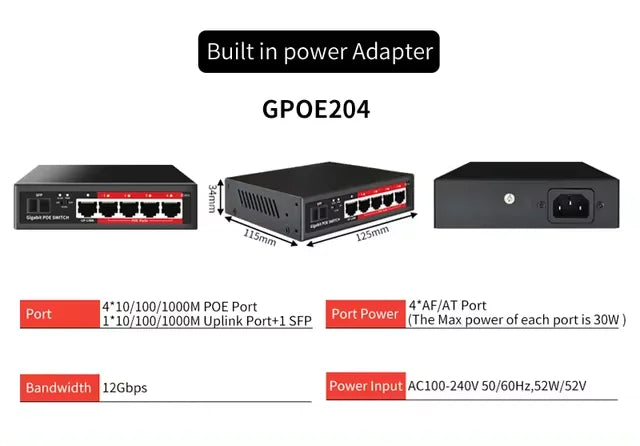 STEAMEMO-SSC Series POE Switch 4/6/8/16/24 Port, Active POE for IP Cameras, Wireless AP Switch, Gigabit IEEE 802.3 AF/AT