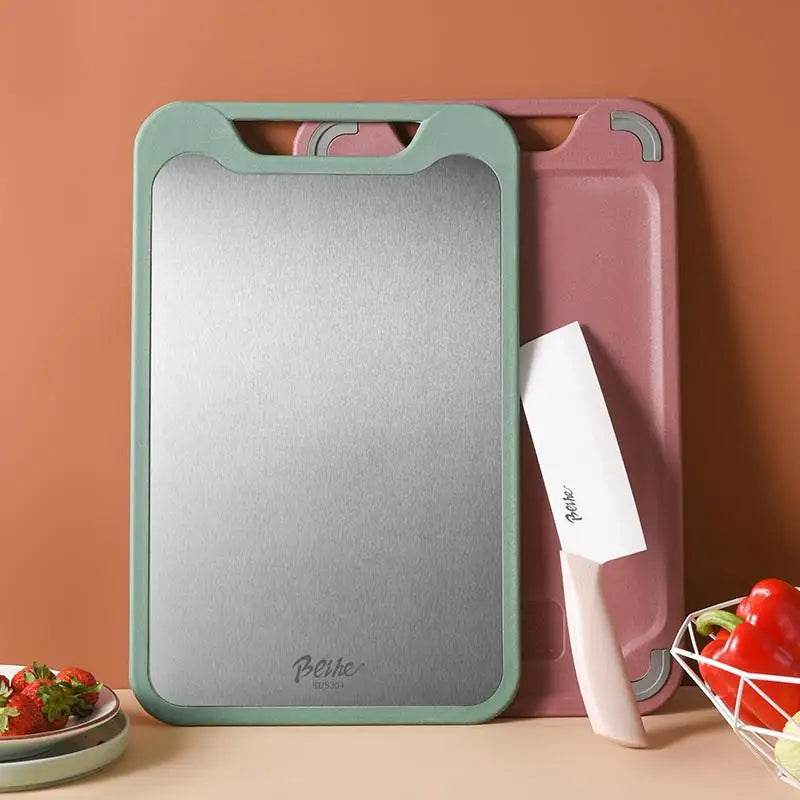 Double-sided Multifunctional Cutting Board Vegetables And Meat Chopping Cutting Board Two Sides Stainless Steel Plastic