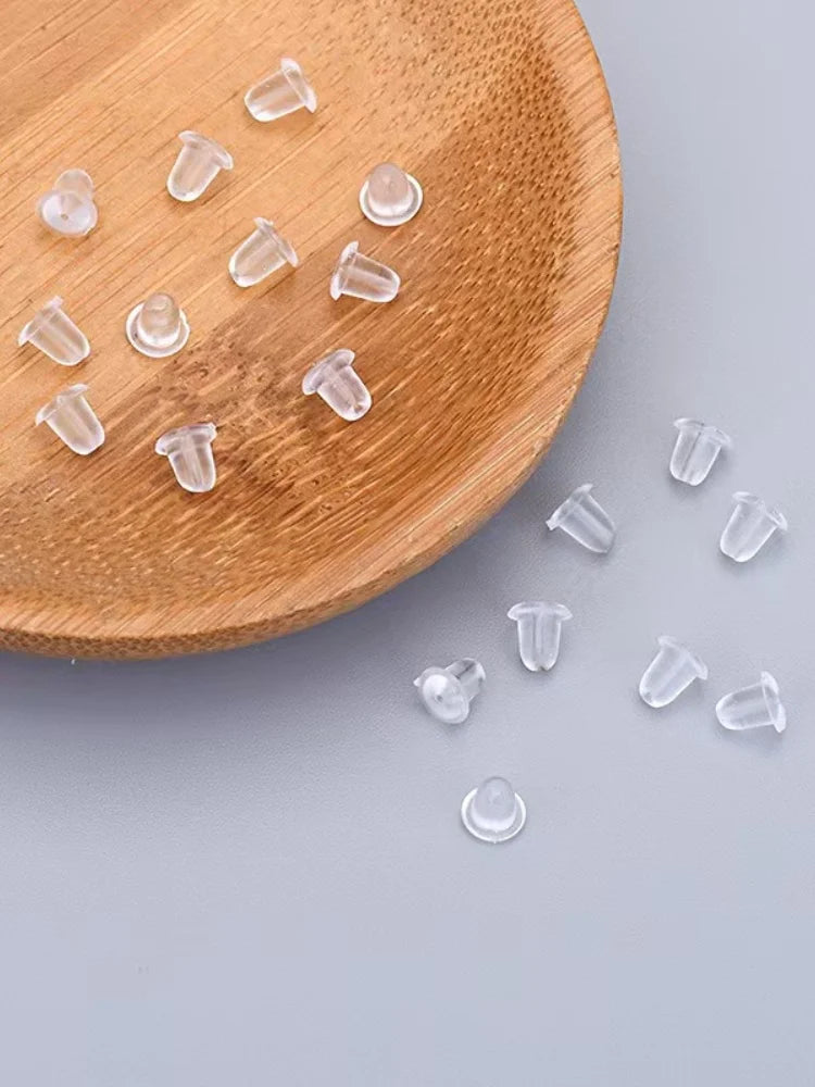 100pcs/lot Clear Soft Silicone Rubber Earring Backs Safety Bullet Stopper Rubber Jewelry Accessories DIY Parts Ear Plugging