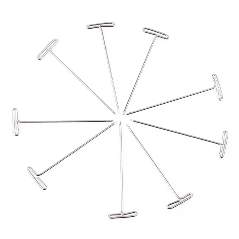 50/100Pcs 27/32/38/45/50MM T Pin Needles Wig Making T Pins for Blocking Knitting Assorted Sizes T-Pins Stainless Steel