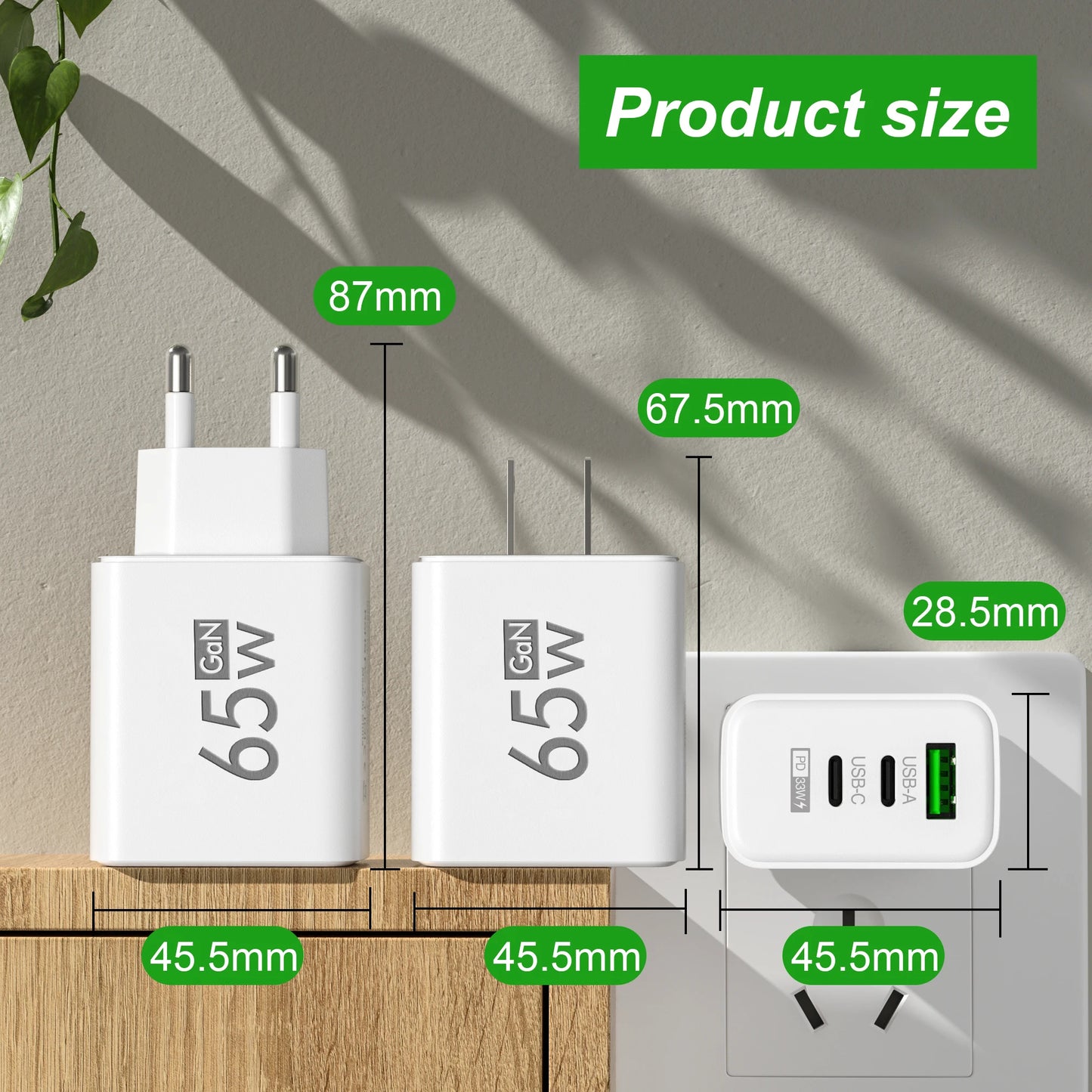 Total 65W GaN USB C Charger Fast Charging Adapter Quick Charge 3.0 PD Wall Phone Charger For iPhone Xiaomi POCO Samsung Oneplus