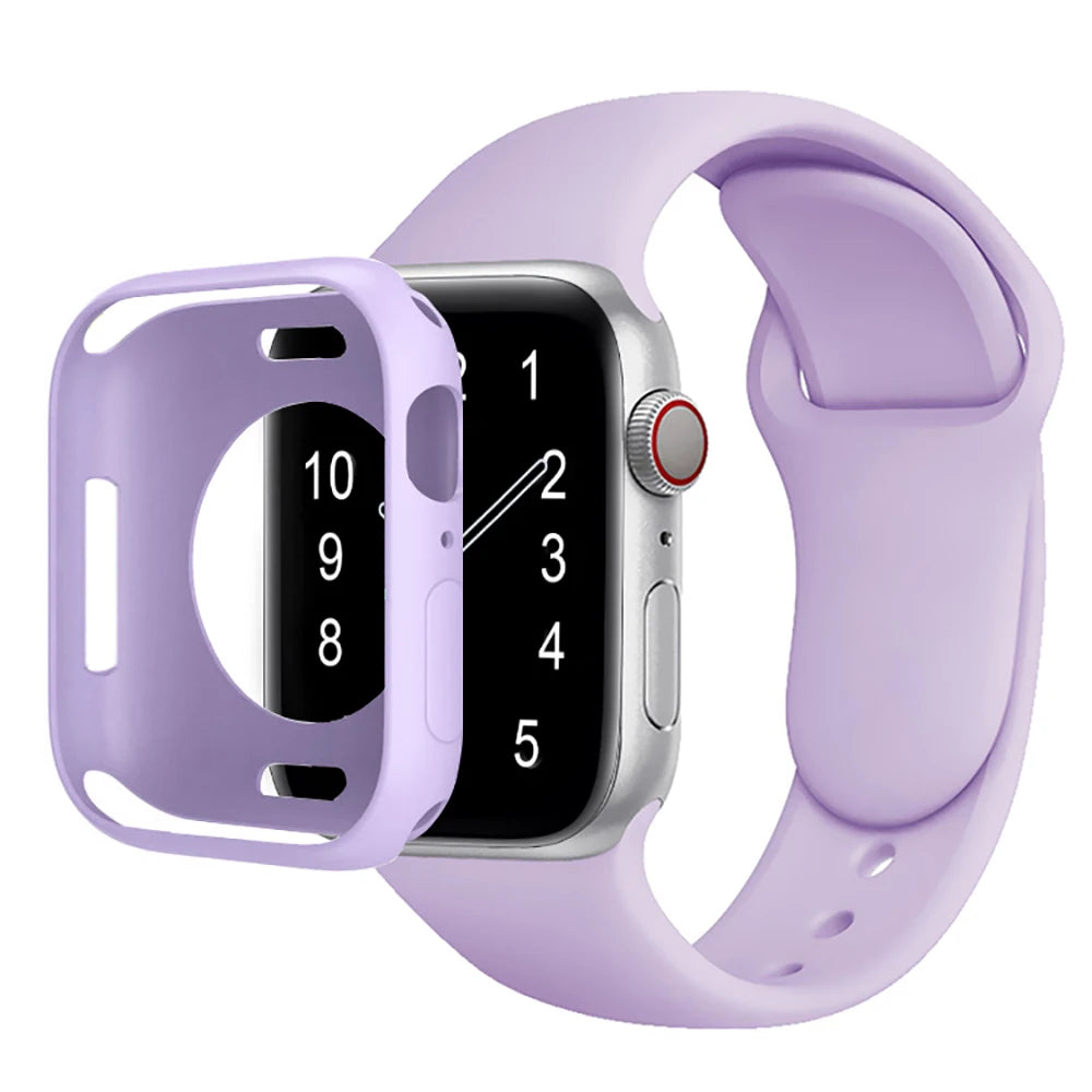 Candy Soft Silicone Bend+Case for Apple Watch Cover 9 8 7 6 Se 5 45mm 42mm 38 Protection Iwatch Serie 44mm 40mm 41mm Strap+case