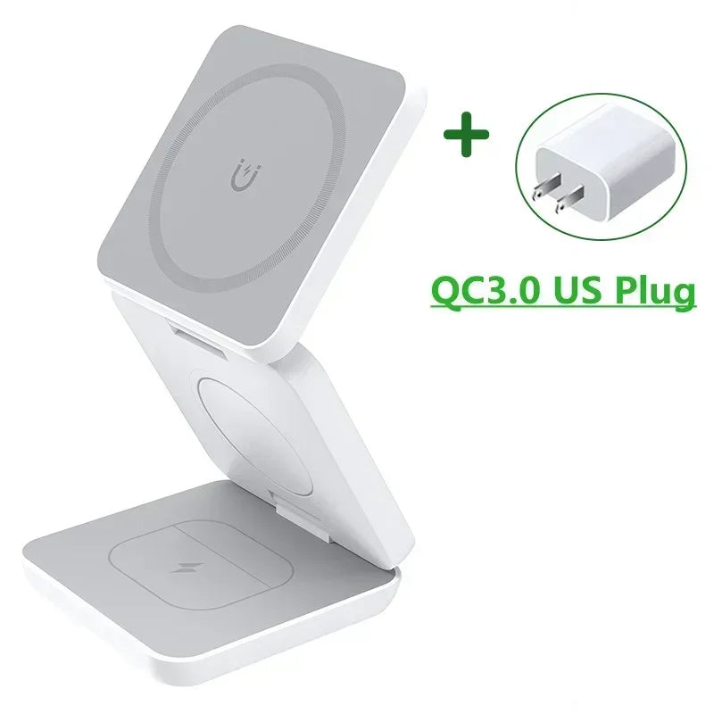 3 In 1 Foldable Magnetic Wireless Charger Stand For iPhone 15 14 13 12 Pro Max Apple Watch AirPods Fast Charging Station Holder