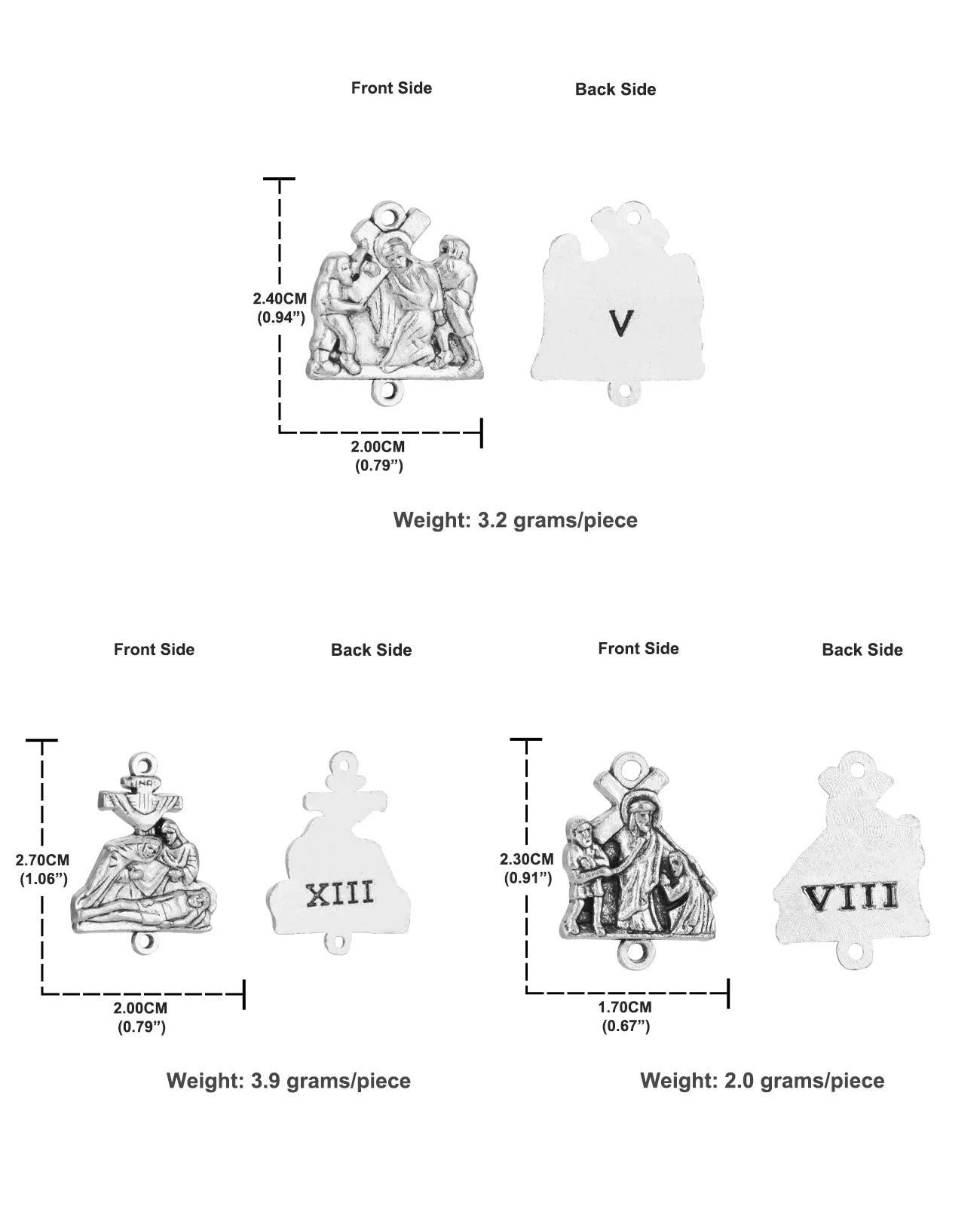 15Pcs Crucifix Jesus Cross Pendant Set Stations of the Cross Devotional Medals for Rosary Parts DIY Making Accessories