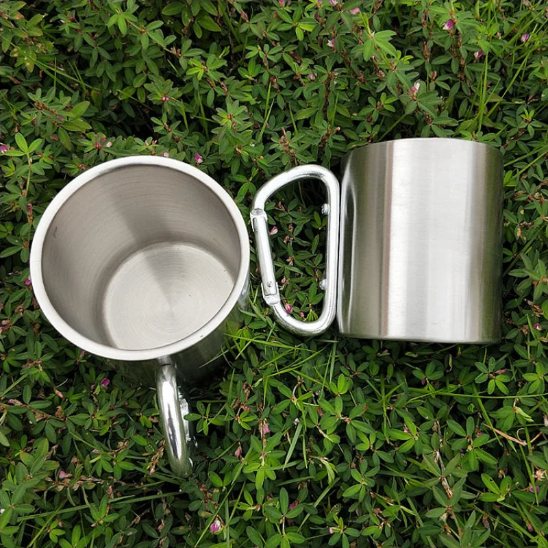180ml Stainless Steel Cup For Camping Traveling Outdoor Cup with Handle Carabiner Climbing Backpacking Hiking Portable Cups